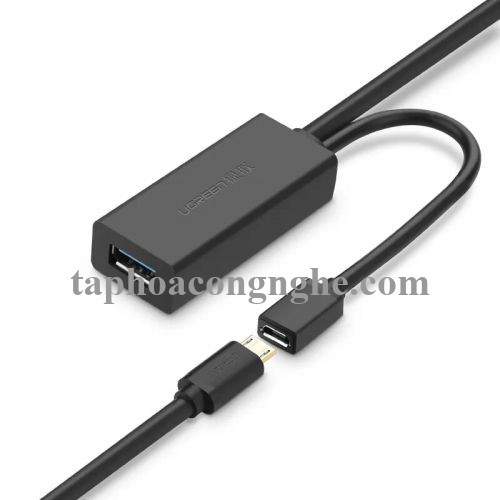 Ugreen 20827 10M màu Đen Cáp tín hiệu nối dài USB 3.0 hỗ trợ nguồn MICRO USB US175 30020827